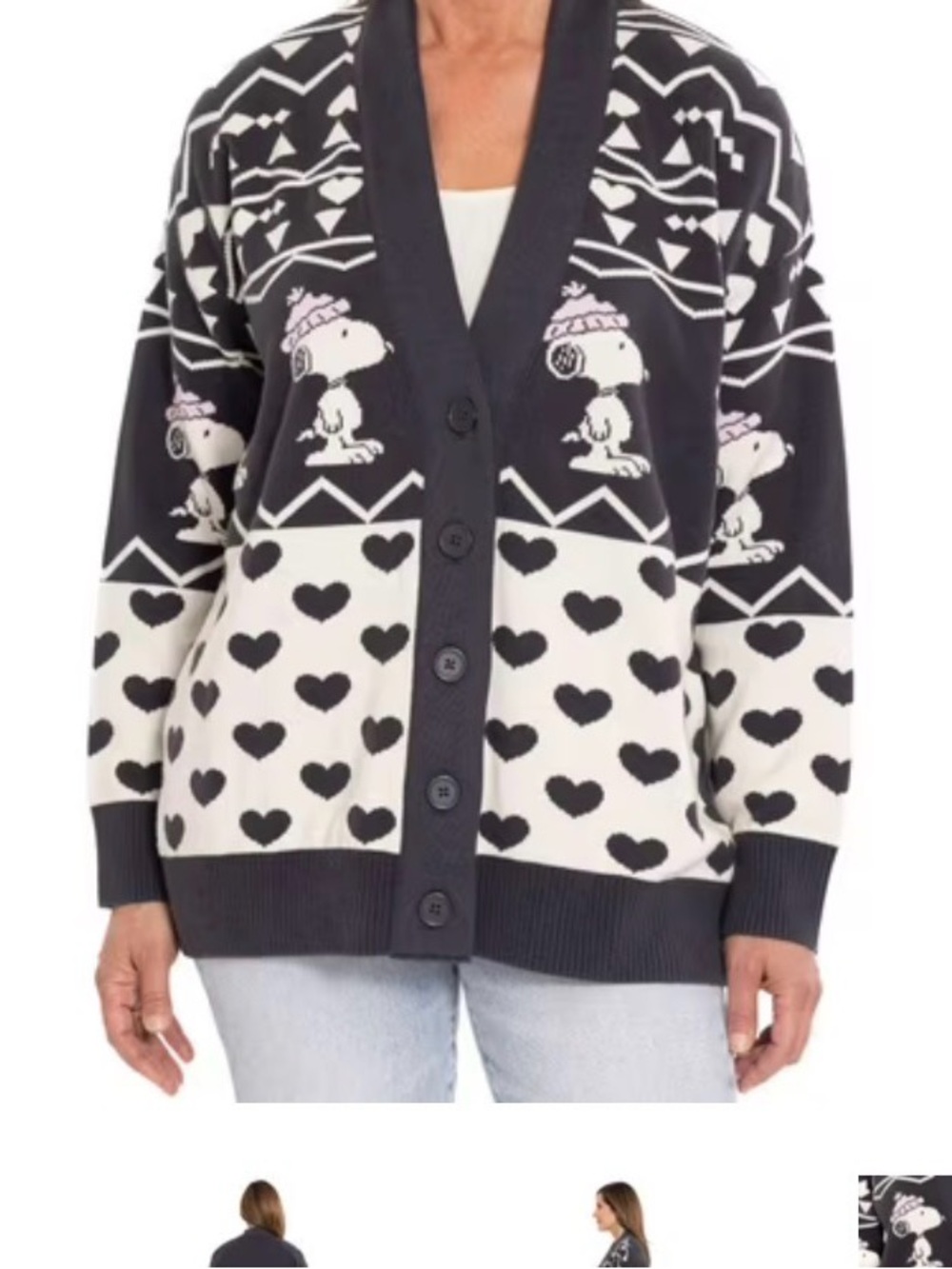 Peanuts Black and White Snoopy Heart Button-Front Cardigan